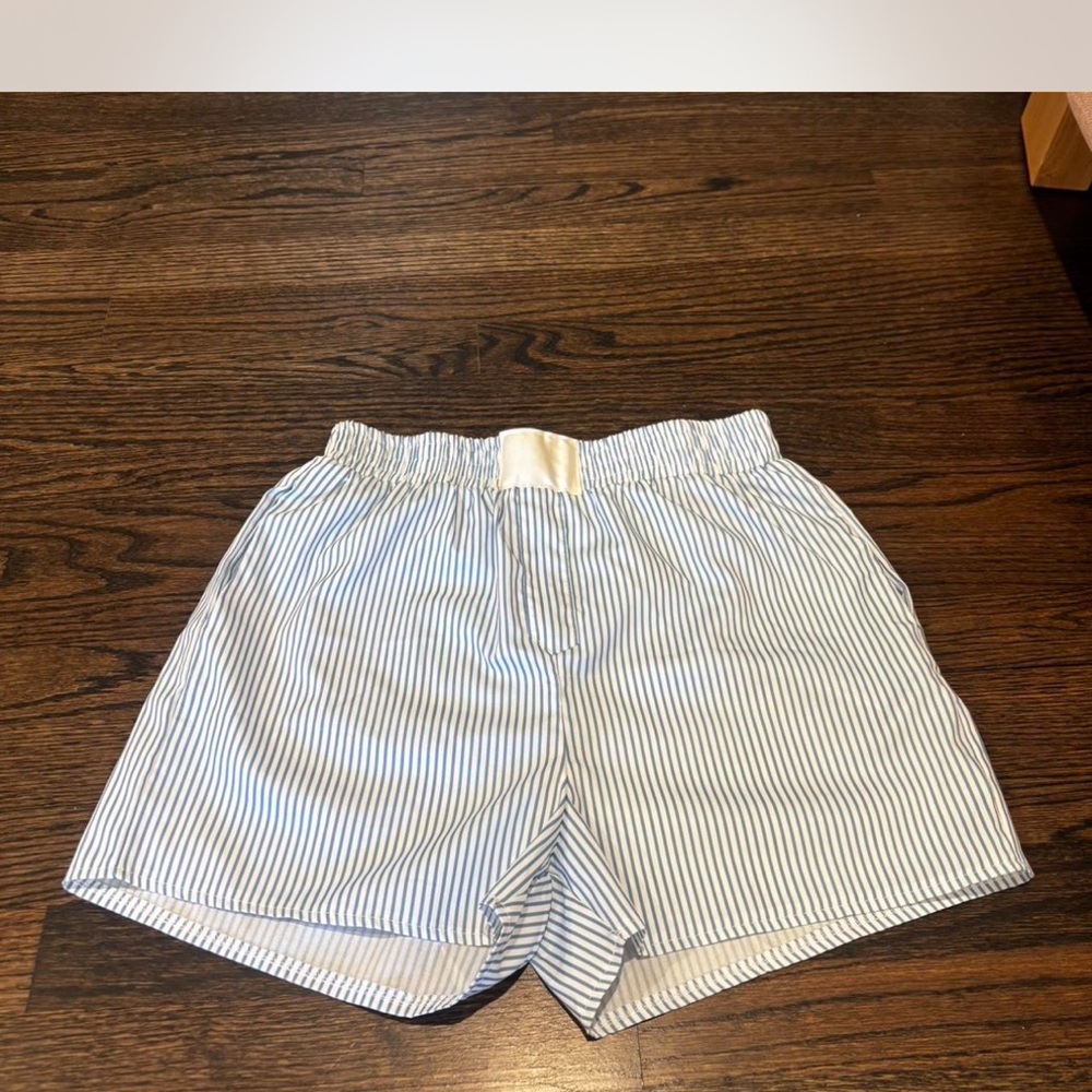 Blue and White Athletic Shorts with Elastic Waistband